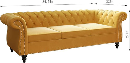 ORRD 2 Piece Living Room Set, Velvet Chesterfield Sofa Couch Chair - Image 7