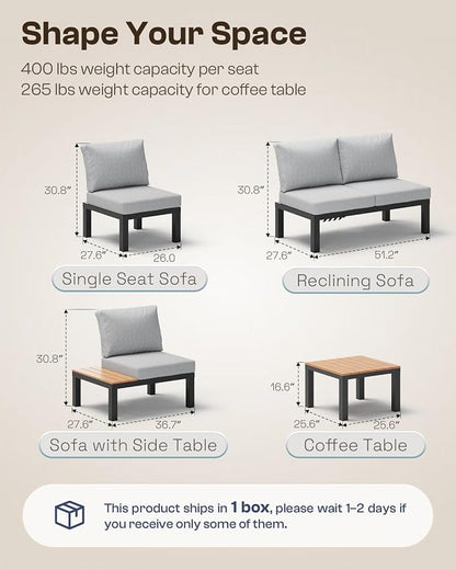 Aluminum Outdoor Patio Sofa Set, 2 Seats Modular Sectional Sofa - Image 8
