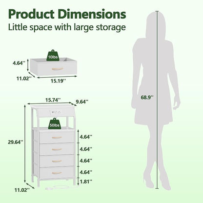 Furnulem Night Stand with Charging Station, Dresser with PVC & Fabric Drawers - Image 3