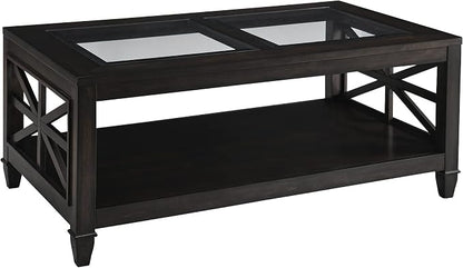 Solid Wood Coffee Table with Tempered Glass Top, 2-Tier 45.5" X 26" Farmhouse - Image 7