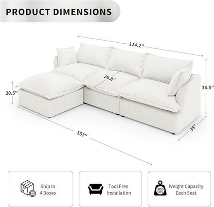 Cloud Sectional Sofa, 114.2" Large L Shape Convertible Modular Couches - Image 2