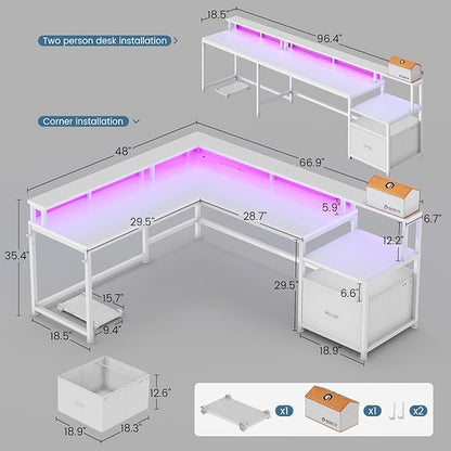 SEDETA 66" L Shaped Desk with Power Outlet, Reversible Home Office Computer - Image 2