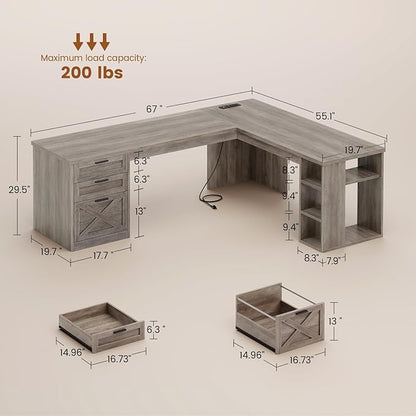 SEDETA Farmhouse 67" L Shaped Desk - Image 2