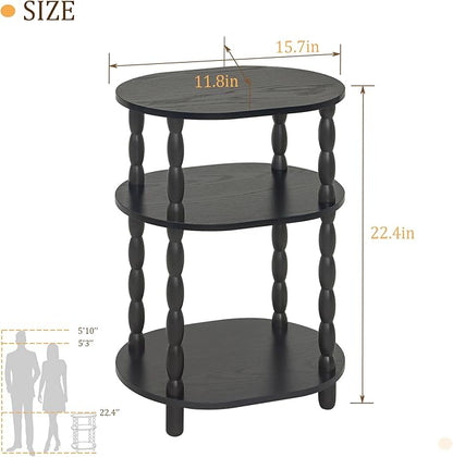 MaxSmeo Black Side Table, 3-Tier Small Oval End Table, Modern Night Stand Wood - Image 3