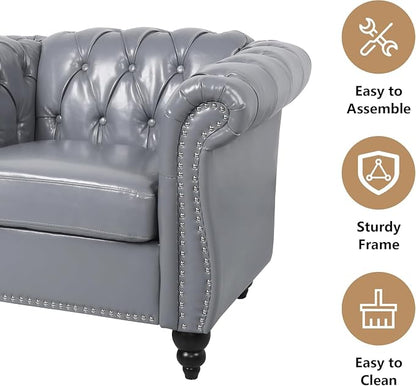 Mid-Century 2 Seater Sofa, Faux Leather Loveseat - Image 4