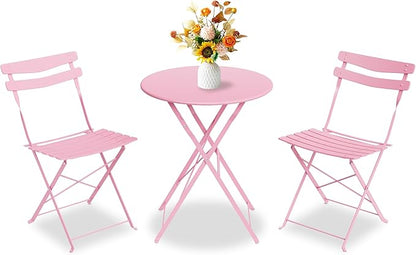 GarveeLife 3 Piece Patio Bistro Set, Folding Patio Bistro Table and Chairs Set by GarveeLife