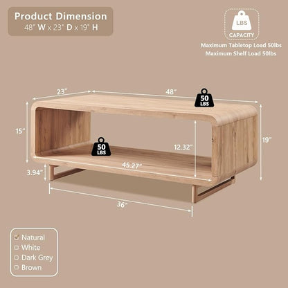 IFGET 48" Modern Coffee Table, 2-Tier Minimalist Center Table - Image 2