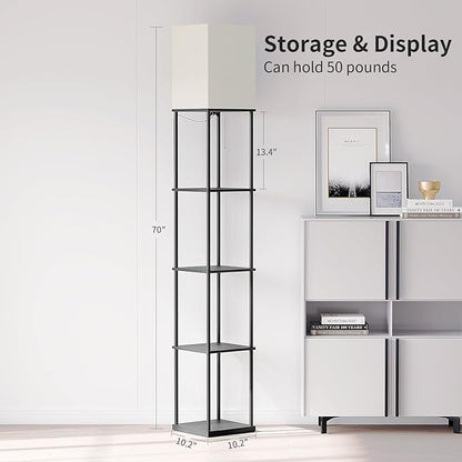 SUNMORY 5 Tier Floor Lamp with Shelves, Modern Square Standing Lamp with 3 - Image 5