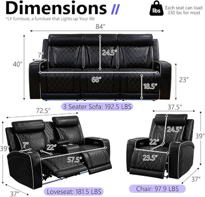 Leather Power Reclining Sofa Set, Home Theater Recliner Sofa & Chair - Image 2