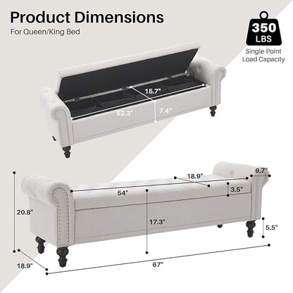 SOFTHION Storage Bench for Bedroom, Upholstered Linen Storage Ottoman - Image 2