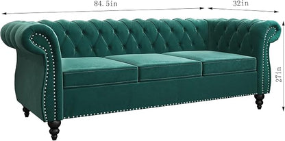 2 Piece Living Room Set, Velvet Chesterfield Sofa Couch Chair - Image 2
