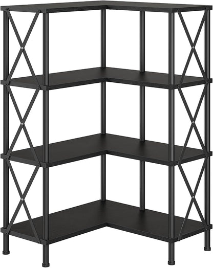 HOOBRO Corner Bookshelf, 4-Tier L-Shaped Bookcase, Industrial Open Display by HOOBRO