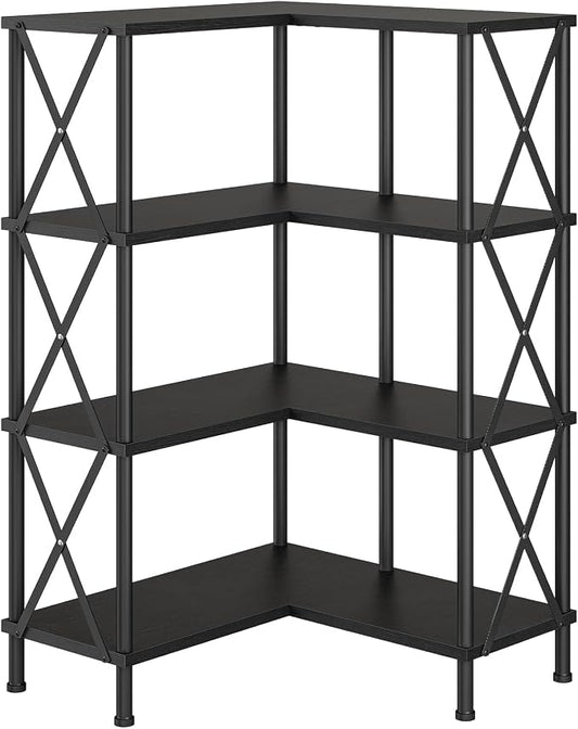HOOBRO Corner Bookshelf, 4-Tier L-Shaped Bookcase, Industrial Open Display by HOOBRO
