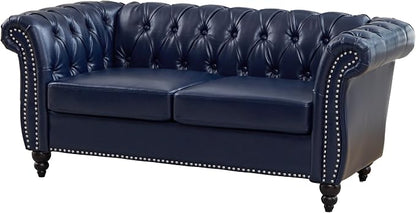 Mid-Century 3 Seater Sofa, Faux Leather Couch - Image 7