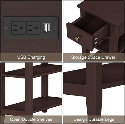 ChooChoo Narrow End Table with Charging Station, Side Table Living Room with - Image 6