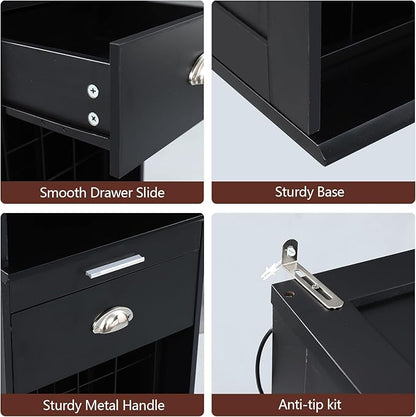 Loomie Wine Bar Cabinet with LED Lights, Freestanding Liquor Cabinet with Tray - Image 6