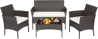 FDW | 4-Piece Patio Furniture Set | Brown | Outdoor Wicker Furniture by FDW
