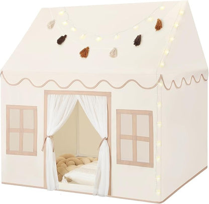 Kids Play Tent Indoor: with Mat, Tassel Garland, Star Lights by Senodeer