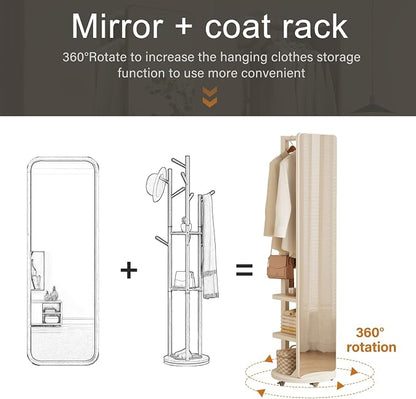 WoodsWhisper Full Length Mirror Coat Rack Solid Wood Floor Mirror 66"x12" Full - Image 3