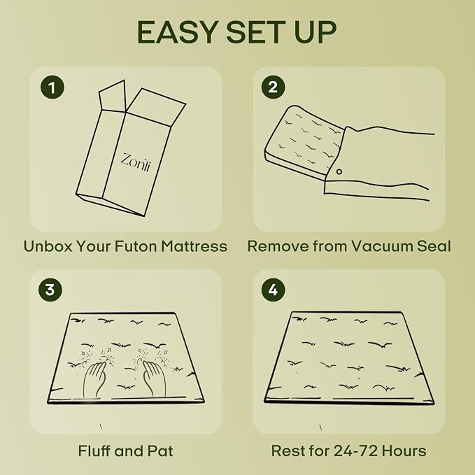 ZonLi Japanese Floor Futon Mattress Twin Size 75"x 39", 100% Cotton Cover 4'' - Image 9