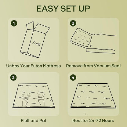 ZonLi Japanese Floor Futon Mattress Full Size 75"x 54", 100% Cotton Cover 4'' - Image 9
