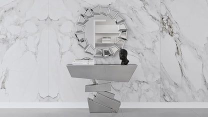 ZURI Furniture Modern Naxos Console Table Mirrored Glass Finish Sharp Geometric - Image 3