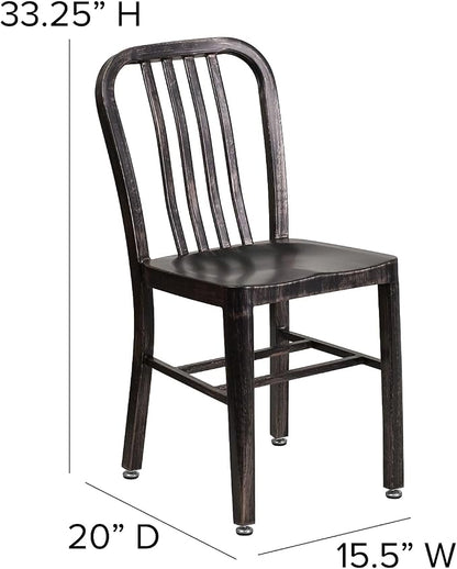 Flash Furniture Commercial Grade Black-Antique Gold Metal Indoor-Outdoor Chair - Image 3