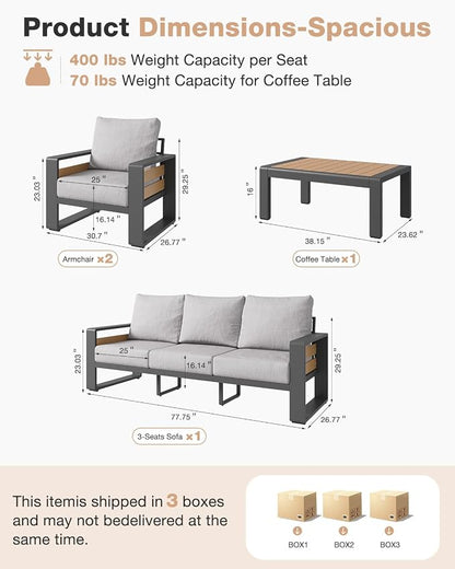 Aoxun Aluminum Patio Furniture Set, 5 Seats Luxury Outdoor Sectional - Image 6