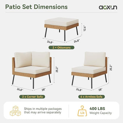 Aoxun 10 Piece Patio Furniture Set, 10 Seats Outdoor Sectional Sofas - Image 7