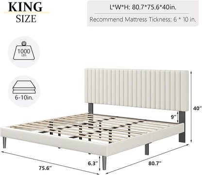 HAOARA King Size Bed Frame, King Size Platform Bed Frame and Velvet Upholstered - Image 2