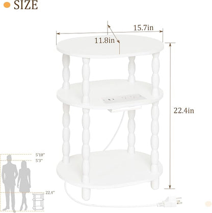 MaxSmeo White Side Table with Charging Station, 3-Tier Small Oval End Table - Image 3