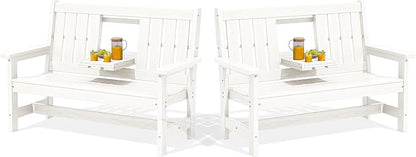 SERWALL Outdoor Bench with Cup Holder, Oversized 58" HDPE Porch Bench Suitable by SERWALL