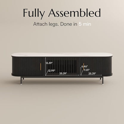 POVISON Fully-Assembled Sliding Tambour Door TV Stand, Mid Century Modern - Image 2