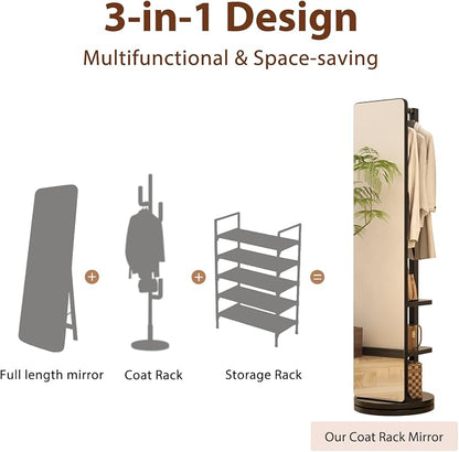 WoodsWhisper Full Length Mirror Coat Rack Solid Wood Floor Mirror 70"x16" Full - Image 7