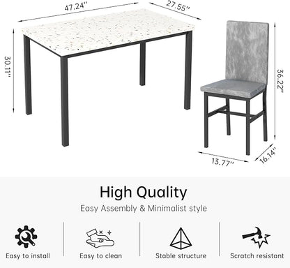 AWQM 5 Piece Dining Table Set for 4, Faux Marble Kitchen Table and Chairs for 4 - Image 2