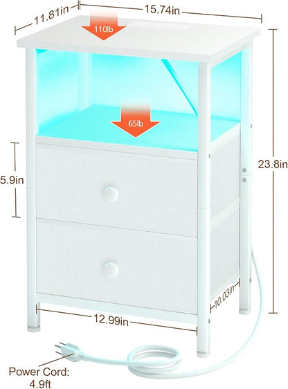 LOAKEKEL LED Night Stand with Charging Station, Small Bedside Table with USB - Image 7