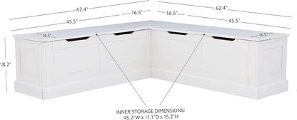 Linon Harris White Solid Pine Backless Nook - Image 2