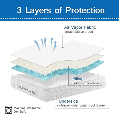 Split Top King Mattress Pad Waterproof Protector, Quilted Mattress Cover Fitted - Image 4