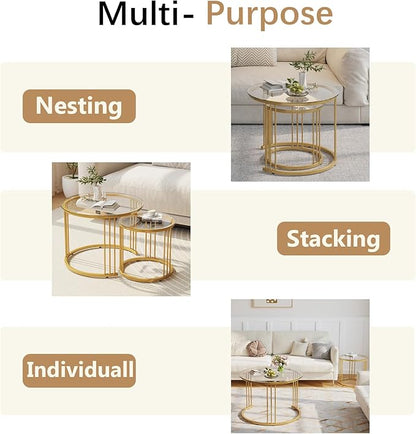 Garden 4 you Nesting Coffee Table, 23.6" Round Coffee Table Set of 2, Glass - Image 7