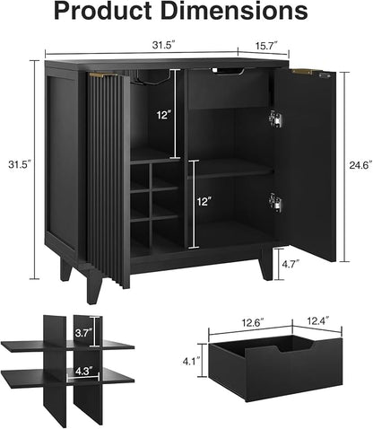 Fluted Coffee Bar Cabinet with Storage, Modern Sideboard Buffet Cabinet with - Image 2