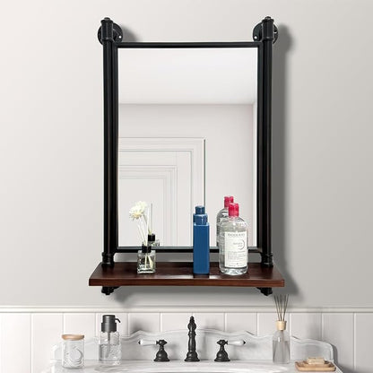 Industrial Pipe Mirror Wood Shelves, Bedroom Mirror by OLDRAINBOW