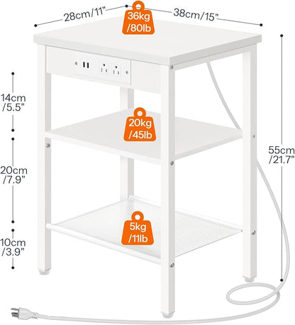 HOOBRO Side Table with Charging Station and USB Port, Small End Table - Image 3