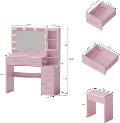 Makeup Vanity with Lights & Charging Station, Vanity Desk with Mirror & Lights - Image 3