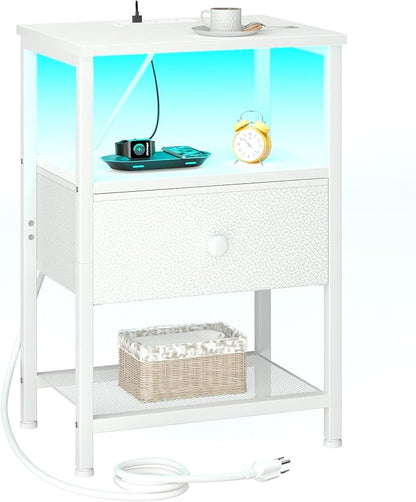 LOAKEKEL LED Night Stand with Charging Station, Small Bedside Table with USB by LOAKEKEL