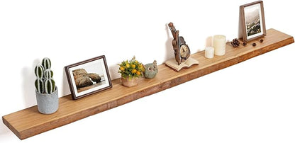 Floating Shelves for Wall Decor, Rustic Solid Elm Wood Live Edge Floating by FLYJOE