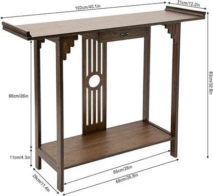Gdrasuya10 Japanese Style Console Sofa Table, Walnut Bamboo Console Table - Image 2