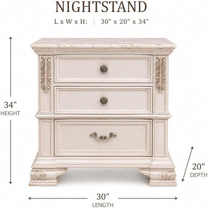 First of a Kind Traditional Wood Bedside Table Santa Monica Collection White - Image 4