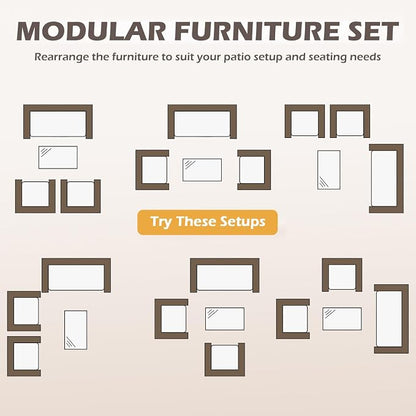FDW | 4-Piece Patio Furniture Set | Gray & Khakhi | Outdoor Wicker Furniture - Image 8