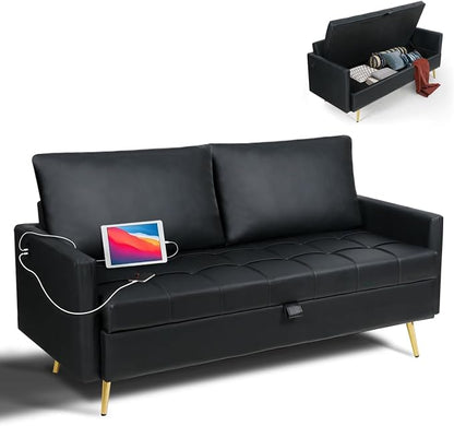 LINLUX Black Leather 60" W Couch - Image 3