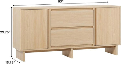 Walker Edison Modern Beveled 2-Door, 2-Drawer Sideboard, 63 Inch, Coastal Oak - Image 3